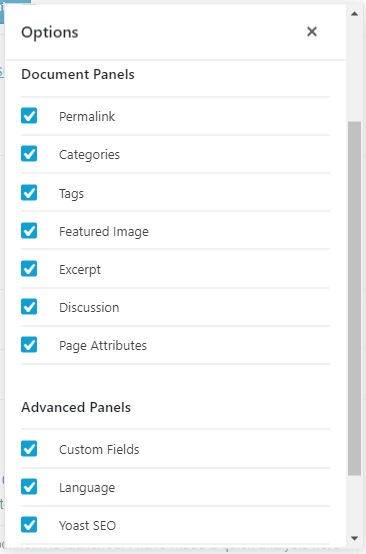 Screen options new panel