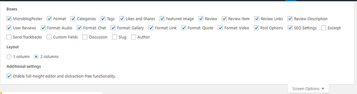 WordPress Screen Options Old