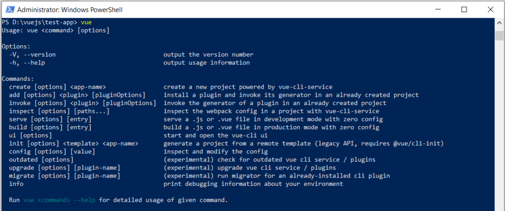 Vue js commands in Windows PowerShell